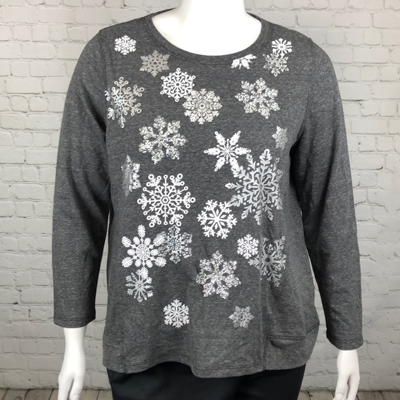1X 2X 3X Gray Snowflake Sweatshirt Christmas Xmas Plus Size - Picture 2 of 6